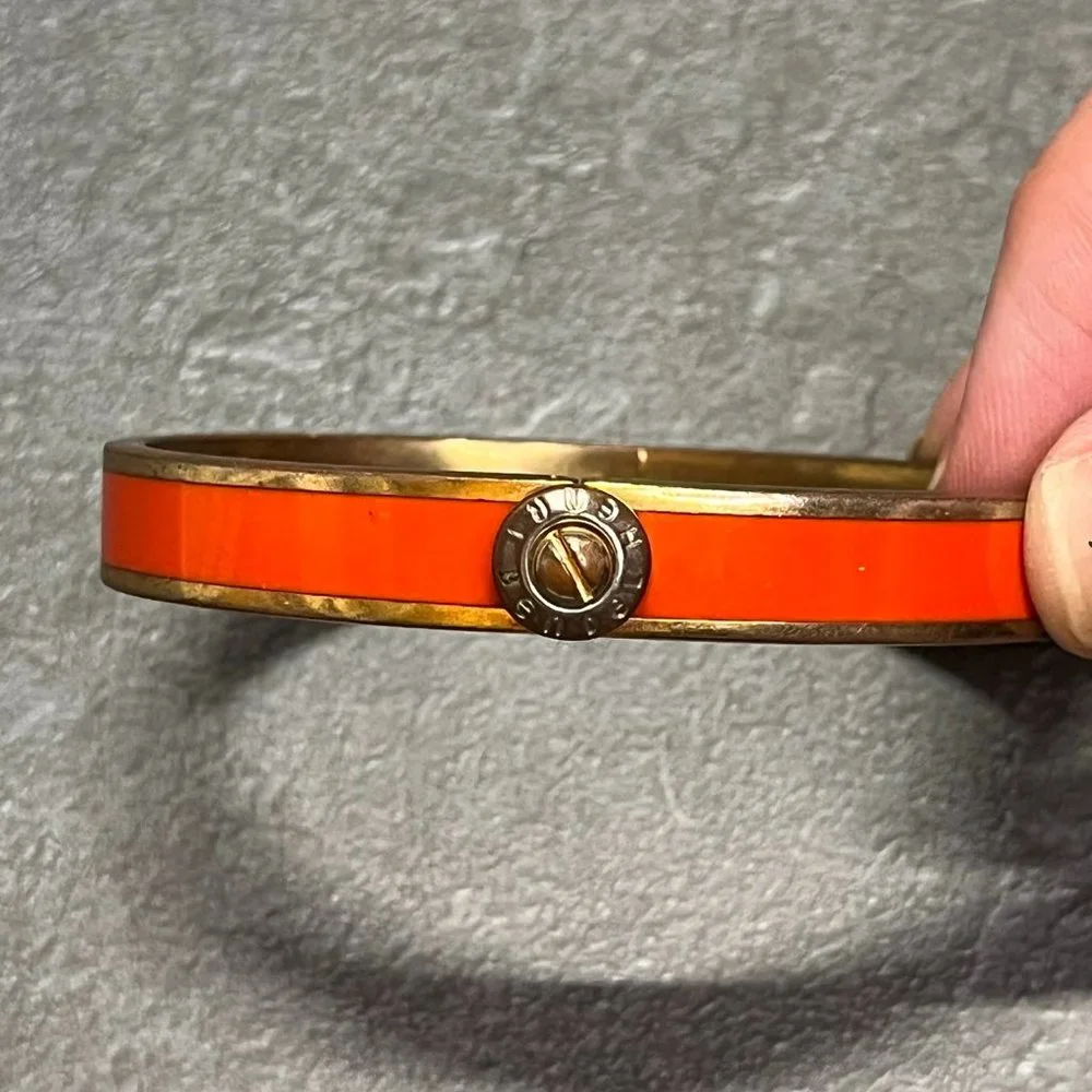 Henri Bendel Clasp Close Orange and Gold Bangle Bracelet - Picture 1 of 2